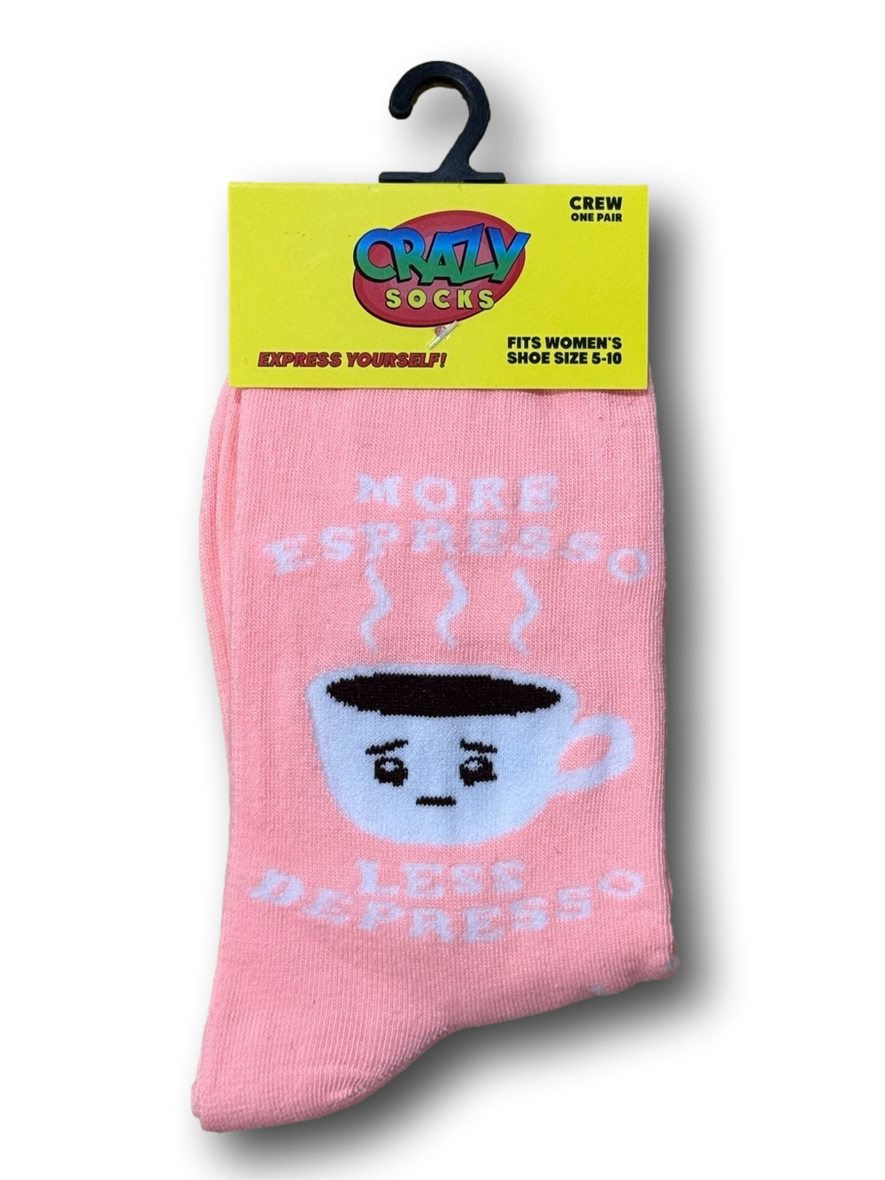 3/$15 Coffee Cups "More Espresso, Less Depresso" Funny Novelty Crew Socks - NWT